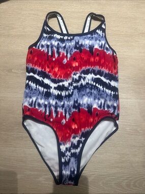 Fila Girls' Red, Navy & White Tie-Dye One-Piece Swimsuit